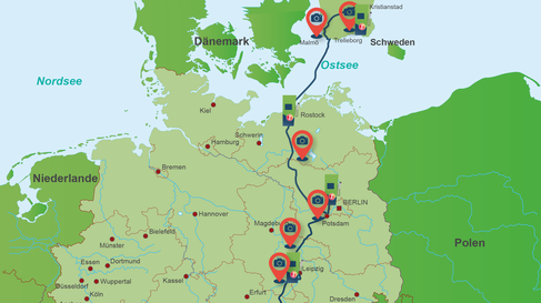 Von Norden nach Süden mit dem Elektroauto. Laden bei den Pfalzwerken. Deutschlandkarte, Ladepunkte, Pfalzwerke, Elektromobilität