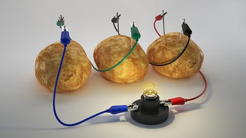 selbst gebaute Kartoffelbatterie