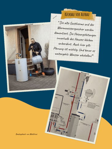 Bautagebuch Wärmepumpe Selbsteinbau | © Bildnachweis: © Pfalzwerke/Marc Wilhelm (links) und Matthias Haas (unten rechts)