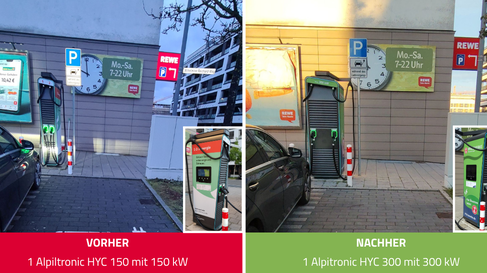 Vorher-Nachher-Vergleich am REWE-Standort Böblingen mit Austausch einer HYC 150 gegen eine HYC 300