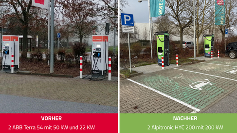 Repowering am REWE-Standort Heppenheim: Austausch älterer AC- und DC-Ladesäulen durch moderne HPC-Ladetechnik