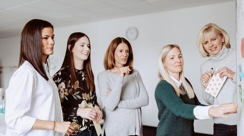 Frauen Team Brainstorming stehen